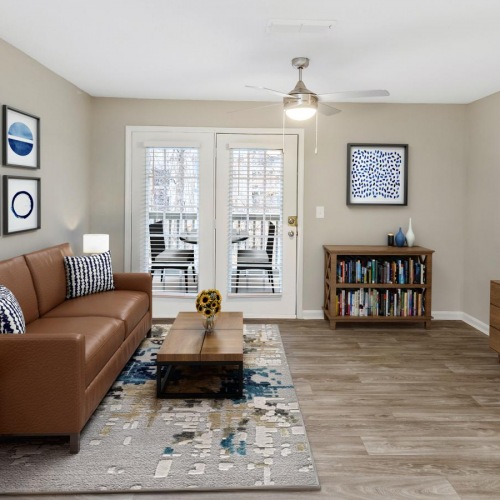 a living room with a large television